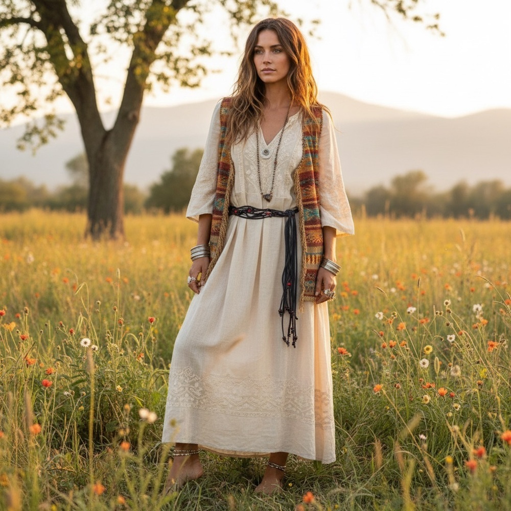 Bohemian Beaded Hippie Suede Leather OS Tie Belt